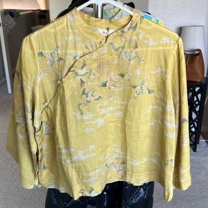 LINEN Oriental Mandarin Cropped Top